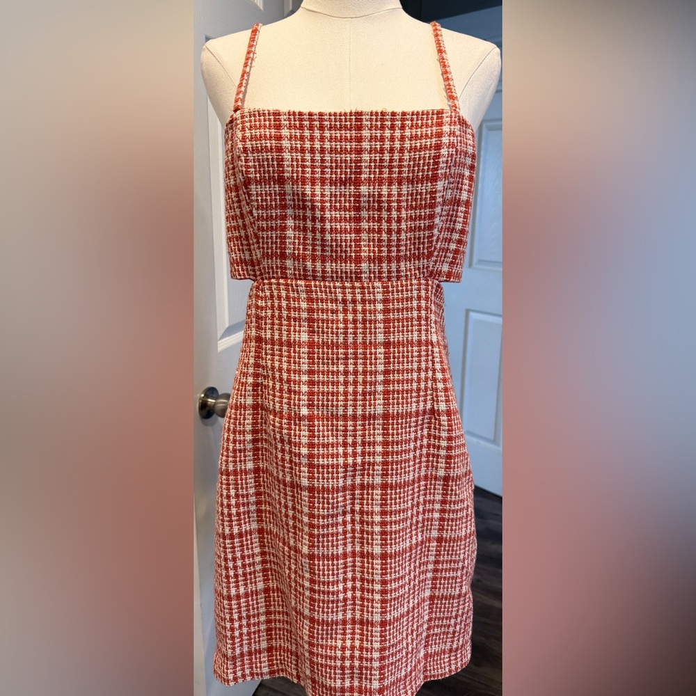 Forever 21 Burnt Orange Tweed Cutout Dress – Size L